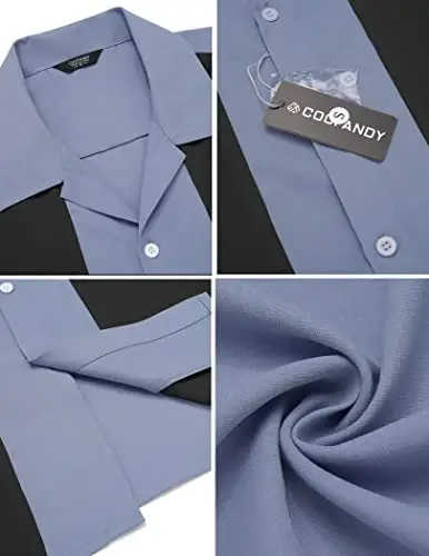 COOFANDY Men's Vintage Bowling Shirt Short Sleeve Button Down Summer Cuba Beach Shirts - 5