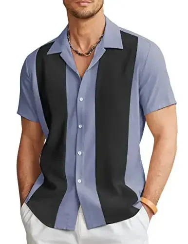 COOFANDY Men's Vintage Bowling Shirt Short Sleeve Button Down Summer Cuba Beach Shirts 
