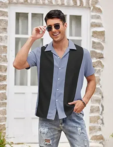 COOFANDY Men's Vintage Bowling Shirt Short Sleeve Button Down Summer Cuba Beach Shirts - 3