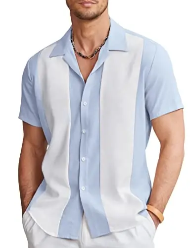 COOFANDY Men's Vintage Bowling Shirt Short Sleeve Button Down Summer Cuba Beach Shirts - 1