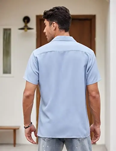 COOFANDY Men's Vintage Bowling Shirt Short Sleeve Button Down Summer Cuba Beach Shirts - 4