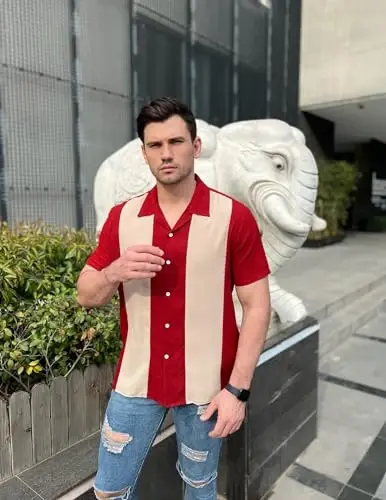 COOFANDY Men's Vintage Bowling Shirt Short Sleeve Button Down Summer Cuba Beach Shirts - 2