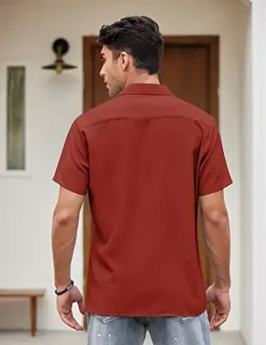COOFANDY Men's Vintage Bowling Shirt Short Sleeve Button Down Summer Cuba Beach Shirts - 4