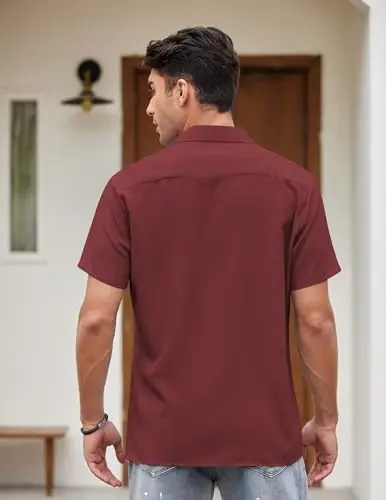 COOFANDY Men's Vintage Bowling Shirt Short Sleeve Button Down Summer Cuba Beach Shirts - 4