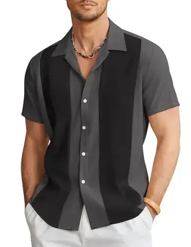 COOFANDY Men's Vintage Bowling Shirt Short Sleeve Button Down Summer Cuba Beach Shirts - 1