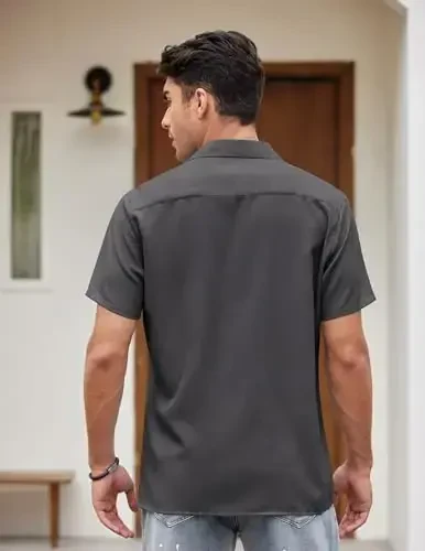 COOFANDY Men's Vintage Bowling Shirt Short Sleeve Button Down Summer Cuba Beach Shirts - 4