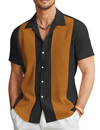 COOFANDY Men's Vintage Bowling Shirt Short Sleeve Button Down Summer Cuba Beach Shirts - 1