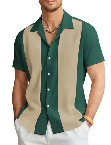COOFANDY Men's Vintage Bowling Shirt Short Sleeve Button Down Summer Cuba Beach Shirts - 1