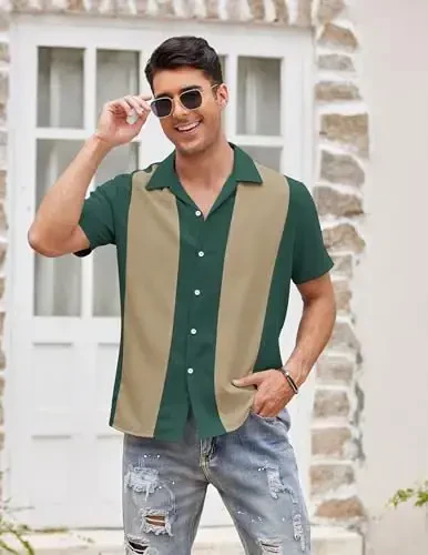 COOFANDY Men's Vintage Bowling Shirt Short Sleeve Button Down Summer Cuba Beach Shirts - 2