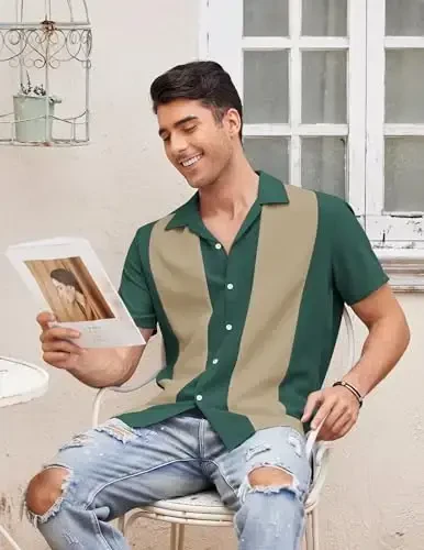 COOFANDY Men's Vintage Bowling Shirt Short Sleeve Button Down Summer Cuba Beach Shirts - 3