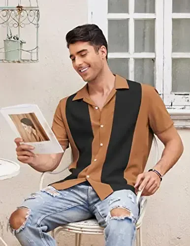COOFANDY Men's Vintage Bowling Shirt Short Sleeve Button Down Summer Cuba Beach Shirts - COOFANDY (1)