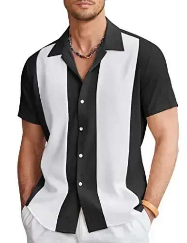 COOFANDY Men's Vintage Bowling Shirt Short Sleeve Button Down Summer Cuba Beach Shirts 