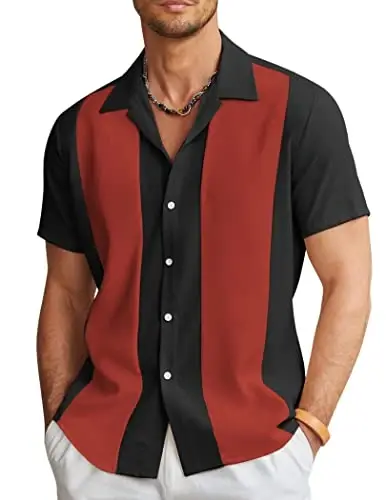 COOFANDY Men's Vintage Bowling Shirt Short Sleeve Button Down Summer Cuba Beach Shirts - 1