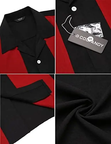 COOFANDY Men's Vintage Bowling Shirt Short Sleeve Button Down Summer Cuba Beach Shirts - 5