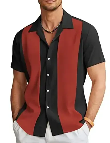 COOFANDY Men's Vintage Bowling Shirt Short Sleeve Button Down Summer Cuba Beach Shirts - 1