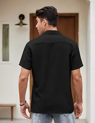COOFANDY Men's Vintage Bowling Shirt Short Sleeve Button Down Summer Cuba Beach Shirts - 4