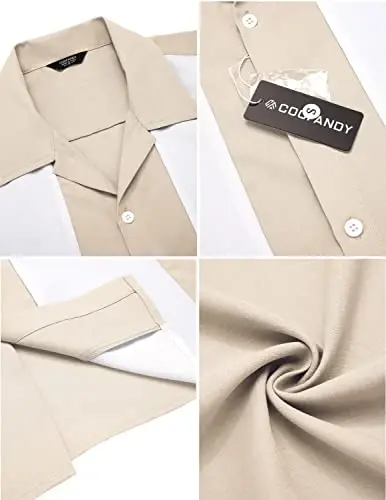 COOFANDY Men's Vintage Bowling Shirt Short Sleeve Button Down Summer Cuba Beach Shirts - 5