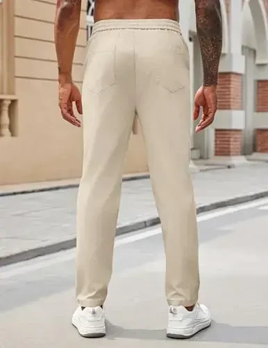 COOFANDY Men's Summer Long and Lightweight Casual Trousers Baggy Trousers Yoga Trousers Beach Holiday with Drawstring - 5