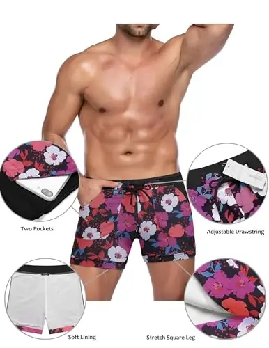 COOFANDY Swim Trunks for Men Sexy Swim Brief Square Leg Swimsuit Swimming Short Bathing Suit with Pocket S-XXL - 3