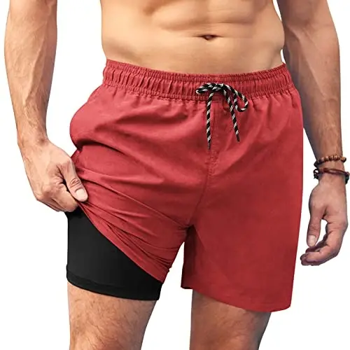 COOFANDY Men Swim Trunk with Compression Liner 2 in 1 Swimwear Bathing Suit Quick Dry Board Short 