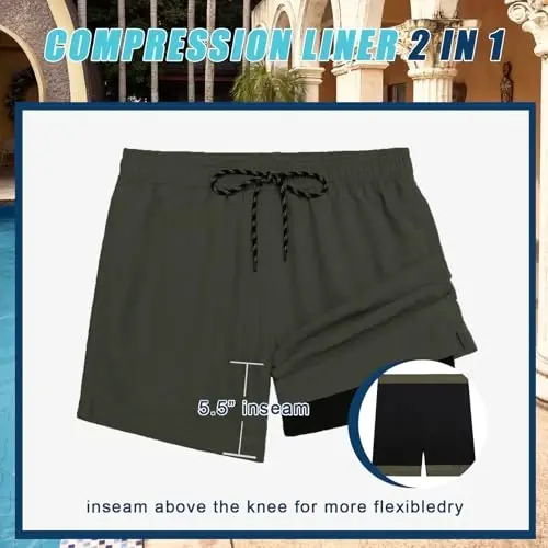 COOFANDY Men Swim Trunk with Compression Liner 2 in 1 Swimwear Bathing Suit Quick Dry Board Short - 2