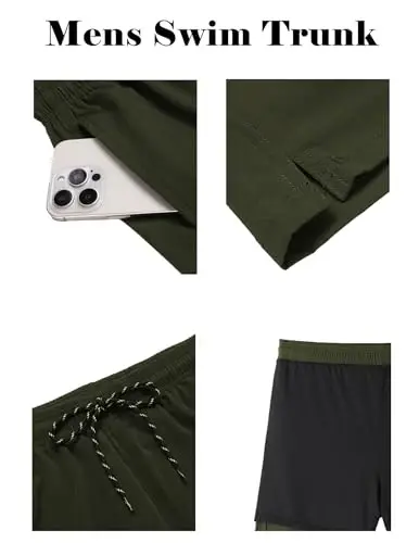 COOFANDY Men Swim Trunk with Compression Liner 2 in 1 Swimwear Bathing Suit Quick Dry Board Short - 3