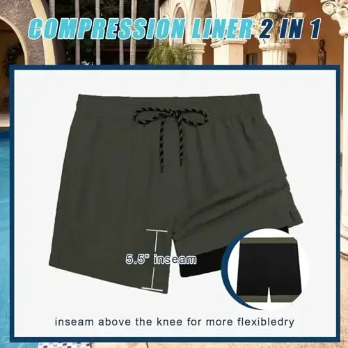 COOFANDY Men Swim Trunk with Compression Liner 2 in 1 Swimwear Bathing Suit Quick Dry Board Short - COOFANDY (1)