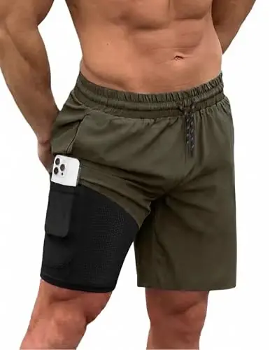COOFANDY Men Swim Trunk with Compression Liner 2 in 1 Swimwear Bathing Suit Quick Dry Board Short 