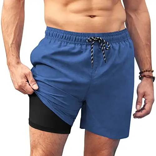 COOFANDY Men Swim Trunk with Compression Liner 2 in 1 Swimwear Bathing Suit Quick Dry Board Short 