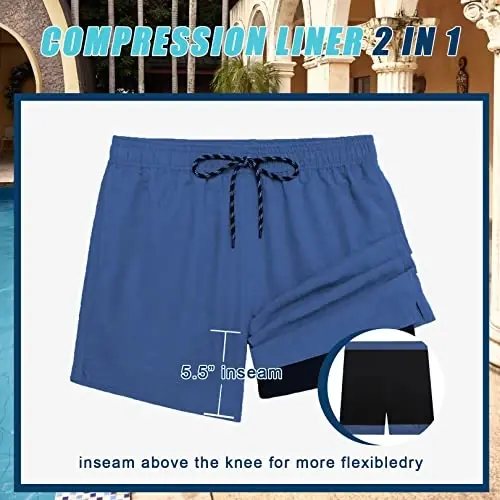 COOFANDY Men Swim Trunk with Compression Liner 2 in 1 Swimwear Bathing Suit Quick Dry Board Short - 3