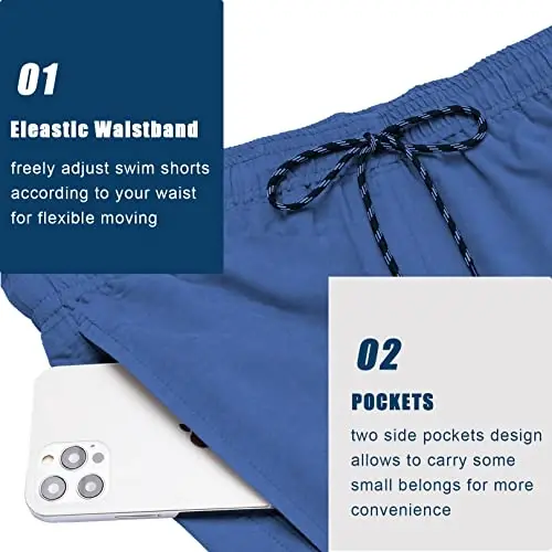 COOFANDY Men Swim Trunk with Compression Liner 2 in 1 Swimwear Bathing Suit Quick Dry Board Short - 5