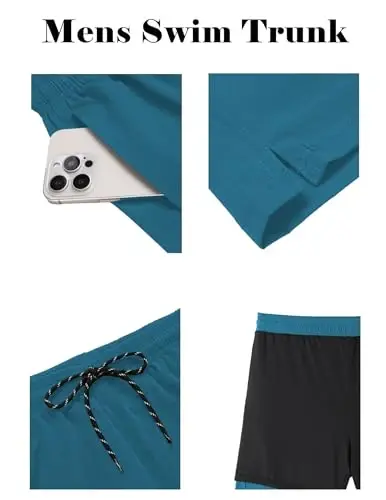 COOFANDY Men Swim Trunk with Compression Liner 2 in 1 Swimwear Bathing Suit Quick Dry Board Short - 4