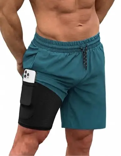 COOFANDY Men Swim Trunk with Compression Liner 2 in 1 Swimwear Bathing Suit Quick Dry Board Short 
