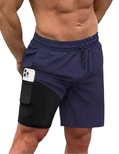 COOFANDY Men Swim Trunk with Compression Liner 2 in 1 Swimwear Bathing Suit Quick Dry Board Short 