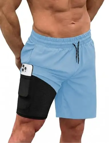 COOFANDY Men Swim Trunk with Compression Liner 2 in 1 Swimwear Bathing Suit Quick Dry Board Short 