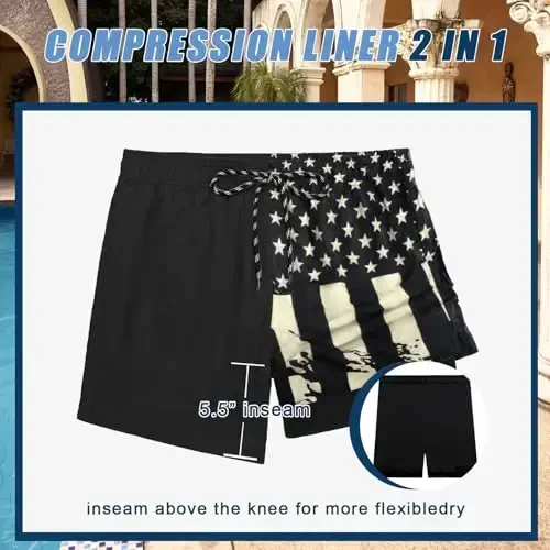 COOFANDY Men Swim Trunk with Compression Liner 2 in 1 Swimwear Bathing Suit Quick Dry Board Short - MODAZONE (1)