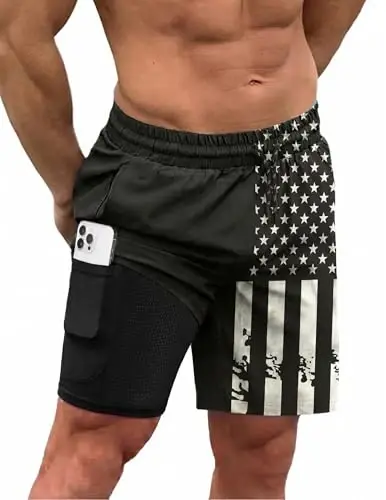 COOFANDY Men Swim Trunk with Compression Liner 2 in 1 Swimwear Bathing Suit Quick Dry Board Short 