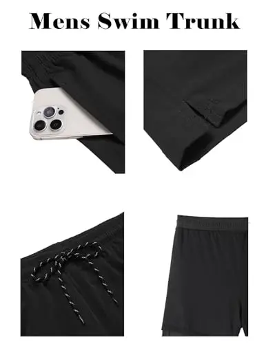 COOFANDY Men Swim Trunk with Compression Liner 2 in 1 Swimwear Bathing Suit Quick Dry Board Short - 5