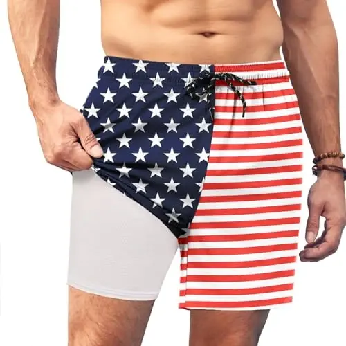 COOFANDY Men Swim Trunk with Compression Liner 2 in 1 Swimwear Bathing Suit Quick Dry Board Short 