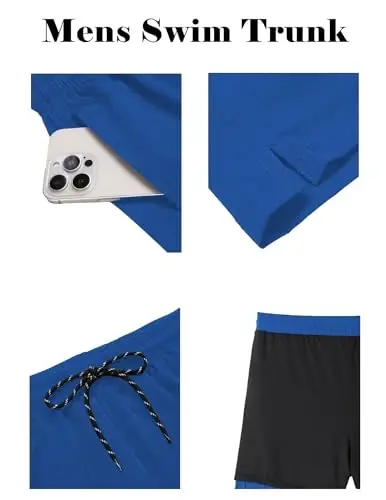 COOFANDY Men Swim Trunk with Compression Liner 2 in 1 Swimwear Bathing Suit Quick Dry Board Short - 4