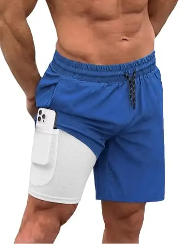 COOFANDY Men Swim Trunk with Compression Liner 2 in 1 Swimwear Bathing Suit Quick Dry Board Short 