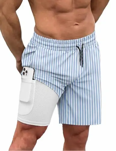 COOFANDY Men Swim Trunk with Compression Liner 2 in 1 Swimwear Bathing Suit Quick Dry Board Short 