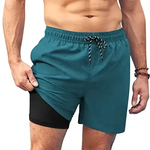 COOFANDY Men Swim Trunk with Compression Liner 2 in 1 Swimwear Bathing Suit Quick Dry Board Short - COOFANDY