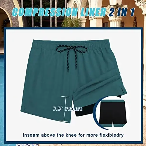 COOFANDY Men Swim Trunk with Compression Liner 2 in 1 Swimwear Bathing Suit Quick Dry Board Short - 3