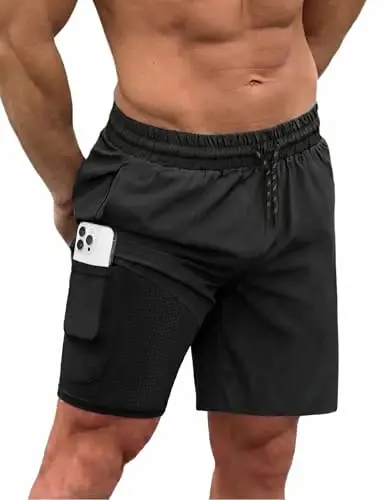 COOFANDY Men Swim Trunk with Compression Liner 2 in 1 Swimwear Bathing Suit Quick Dry Board Short 