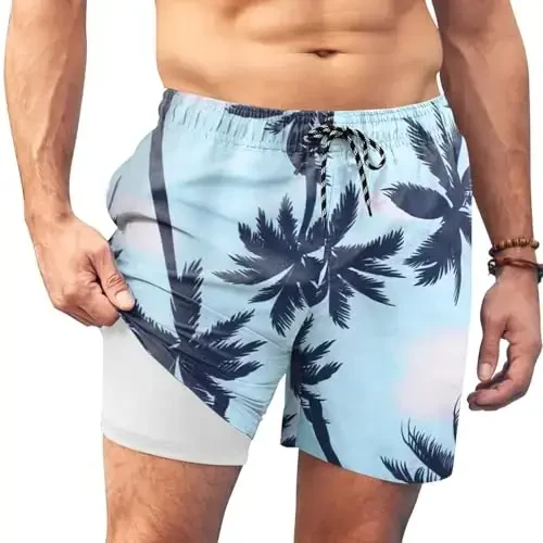 COOFANDY Men Swim Trunk with Compression Liner 2 in 1 Swimwear Bathing Suit Quick Dry Board Short - COOFANDY