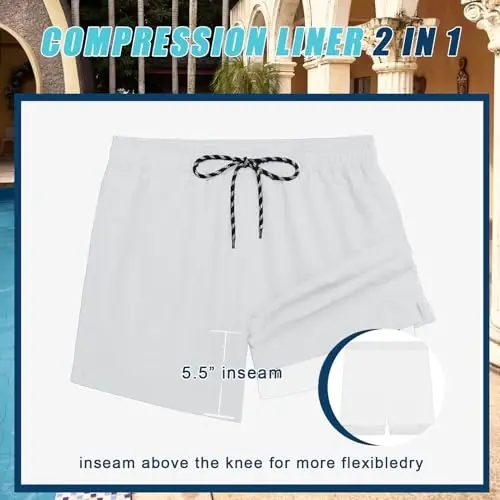 COOFANDY Men Swim Trunk with Compression Liner 2 in 1 Swimwear Bathing Suit Quick Dry Board Short - 3