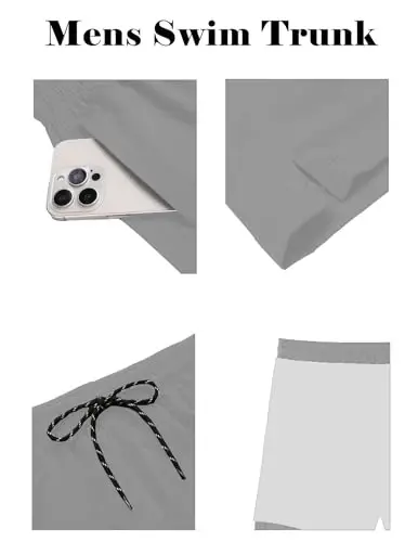 COOFANDY Men Swim Trunk with Compression Liner 2 in 1 Swimwear Bathing Suit Quick Dry Board Short - 4