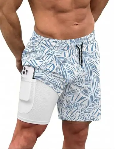 COOFANDY Men Swim Trunk with Compression Liner 2 in 1 Swimwear Bathing Suit Quick Dry Board Short 