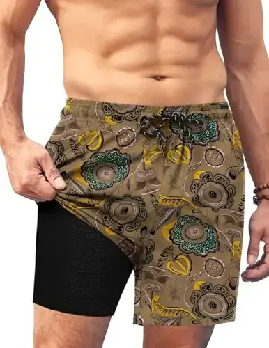 COOFANDY Men Swim Trunk with Compression Liner 2 in 1 Swimwear Bathing Suit Quick Dry Board Short - 5
